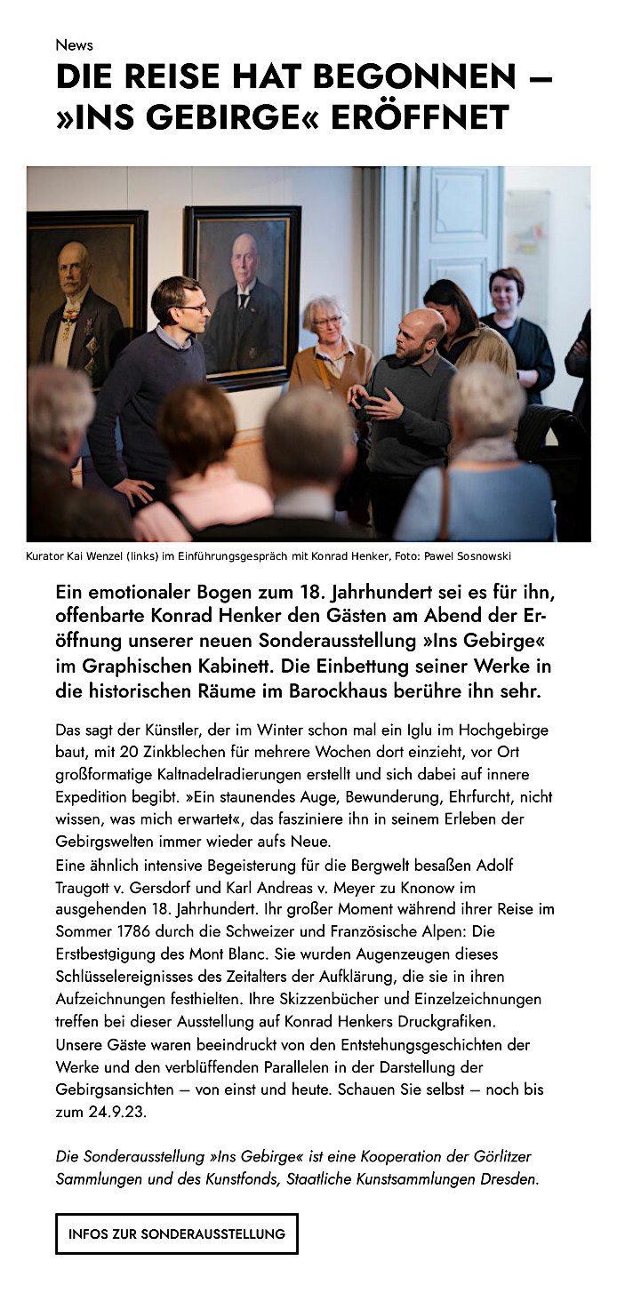 Sonderausstellung »Ins Gebirge«, Graphisches Kabinett, Görlitz Sonderausstellung »Ins Gebirge«, Graphisches Kabinett, Görlitz, 24.03.2023